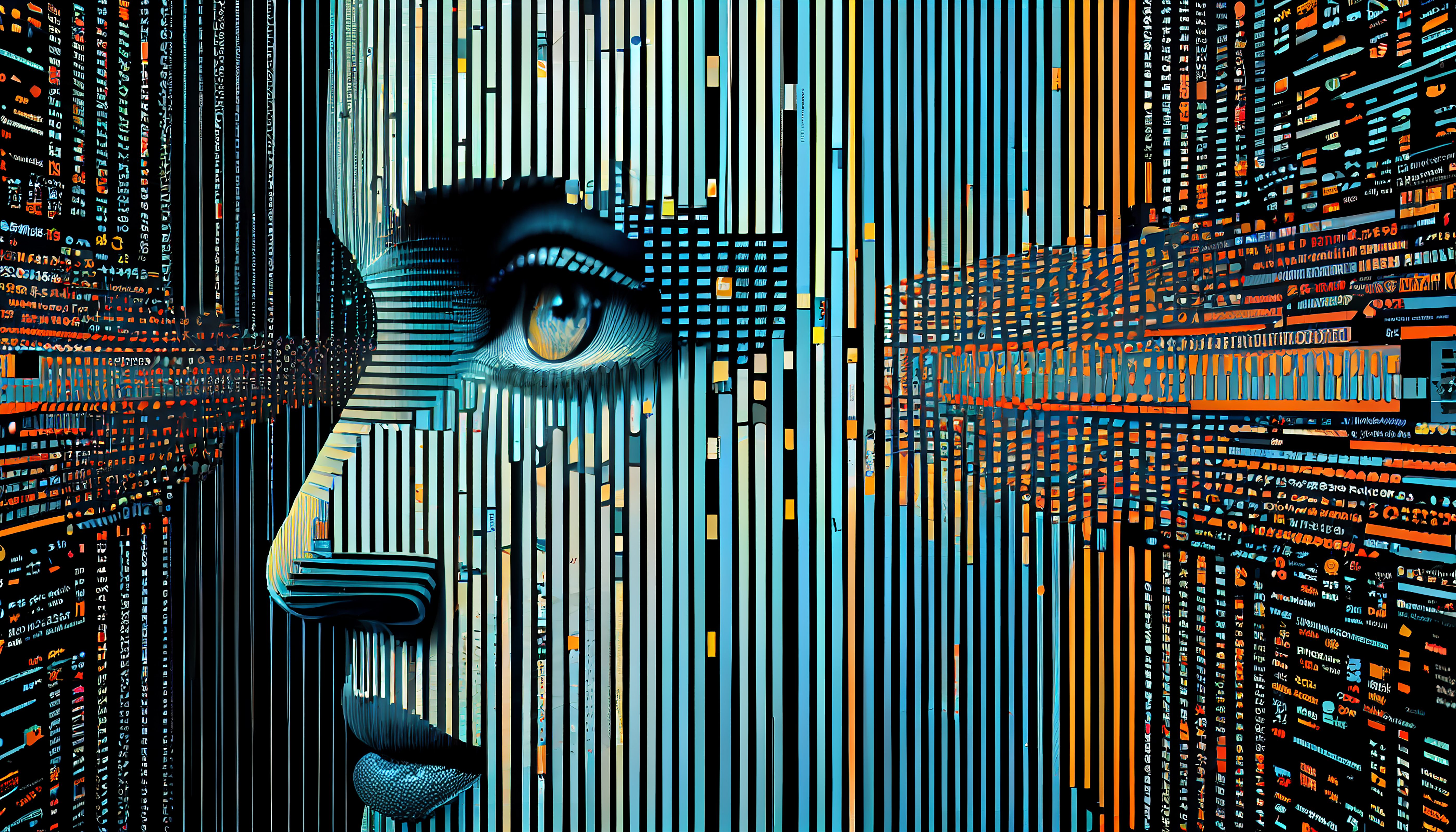 Futuristic computer graphic glowing human face generative ai