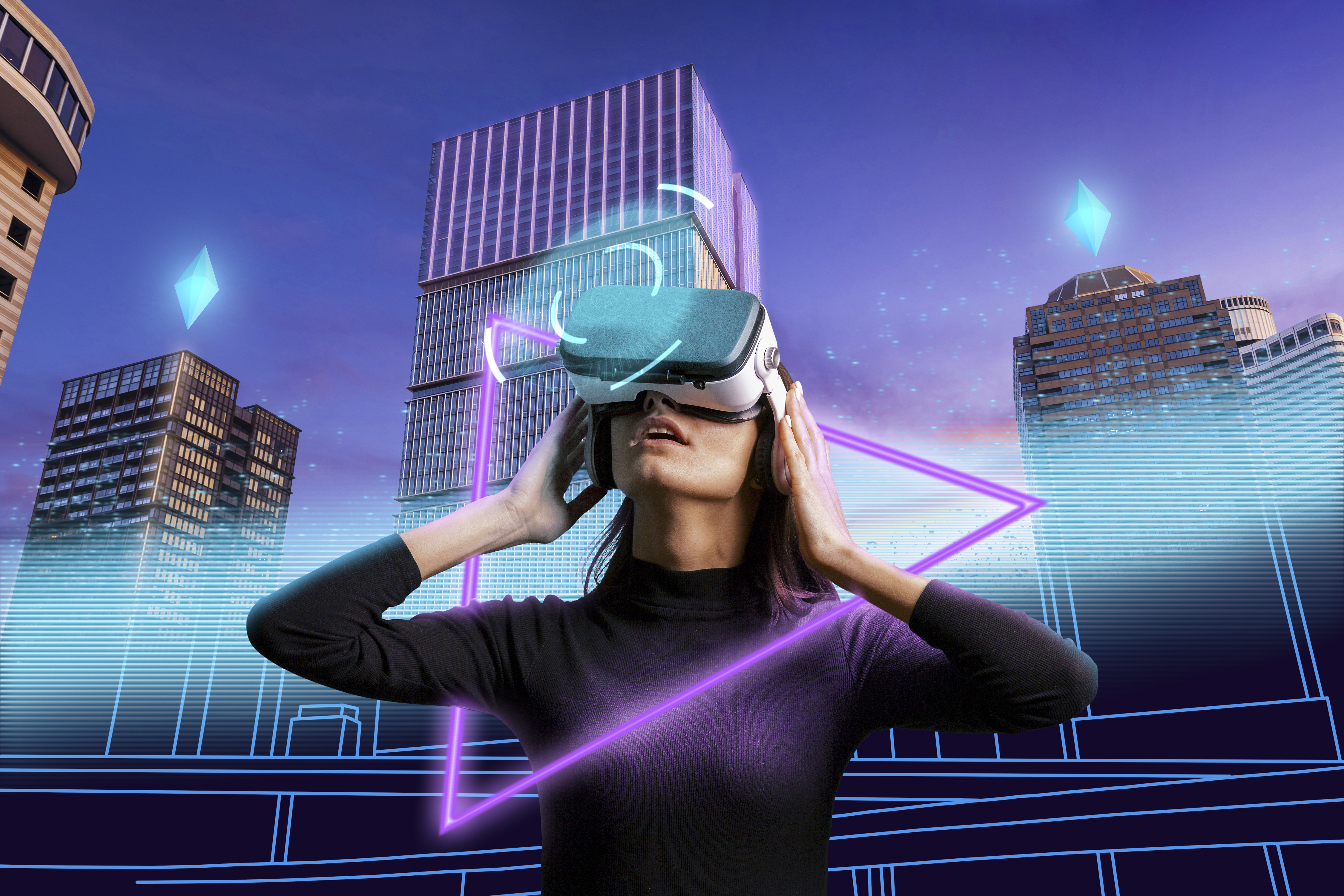 Medium shot woman experiencing virtual reality